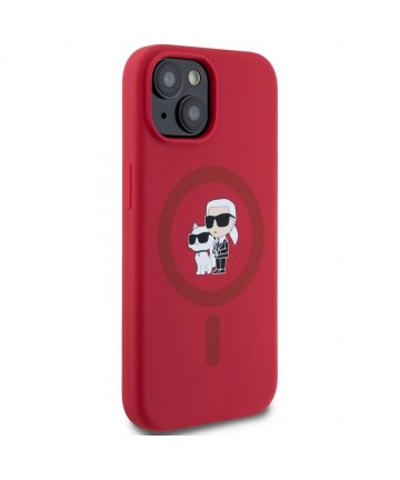 Karl Lagerfeld Silicone Karl&Choupette Heads Ring MagSafe iPhone 15 Case - Red