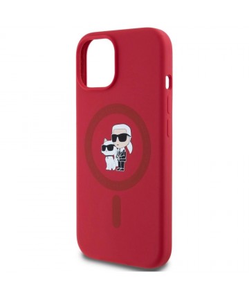 Karl Lagerfeld Silicone Karl&Choupette Heads Ring MagSafe iPhone 15 Case - Red