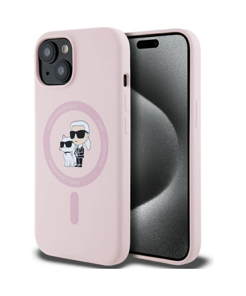 Karl Lagerfeld Silicone Karl&Choupette MagSafe iPhone 15 Plus Case - Pink