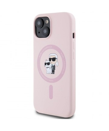 Karl Lagerfeld Silicone Karl&Choupette MagSafe iPhone 15 Plus Case - Pink