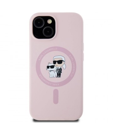 Karl Lagerfeld Silicone Karl&Choupette MagSafe iPhone 15 Plus Case - Pink