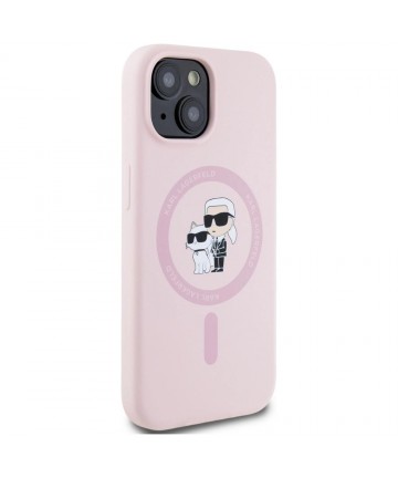 Karl Lagerfeld Silicone Karl&Choupette MagSafe iPhone 15 Plus Case - Pink