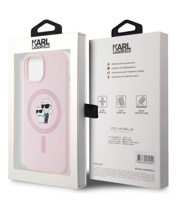 Karl Lagerfeld Silicone Karl&Choupette MagSafe iPhone 15 Plus Case - Pink