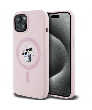 Karl Lagerfeld Silicone Karl&Choupette MagSafe iPhone 15 Case - Pink