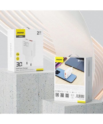 GaN Dudao A30EU 30W USB-A / USB-C Wall Charger - White
