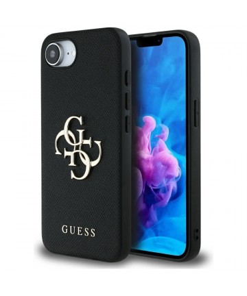 Guess PU Grained 4G Metal Logo case for iPhone 16e - black