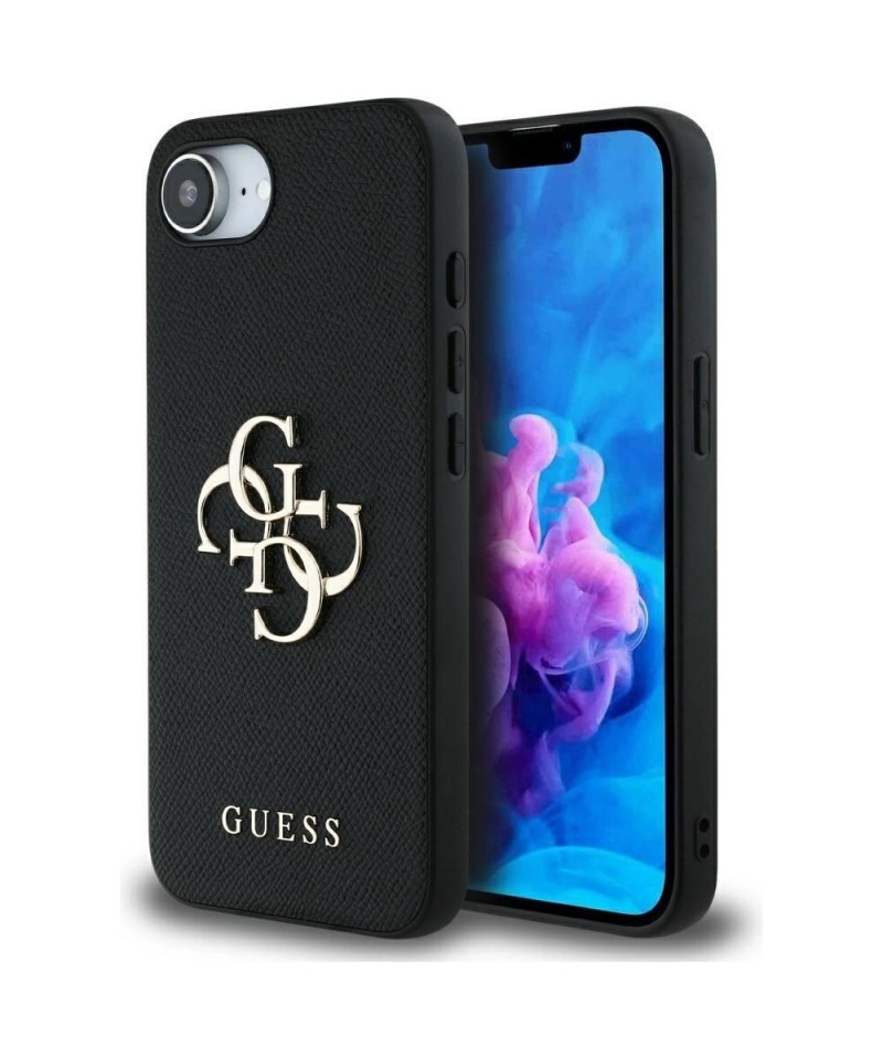Guess PU Grained 4G Metal Logo case for iPhone 16e - black