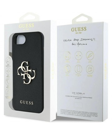 Guess PU Grained 4G Metal Logo case for iPhone 16e - black
