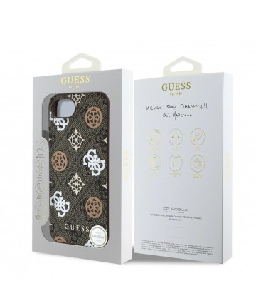 Guess PU 4G Peony case with MagSafe for iPhone 16e - brown