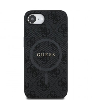 Guess PU Leather 4G Colored Ring Case with MagSafe for iPhone 16e - Black