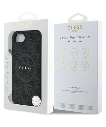 Guess PU Leather 4G Colored Ring Case with MagSafe for iPhone 16e - Black