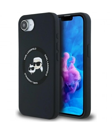 Karl Lagerfeld Liquid Silicone Karl & Choupette Heads Case with MagSafe for iPhone 16e - Black