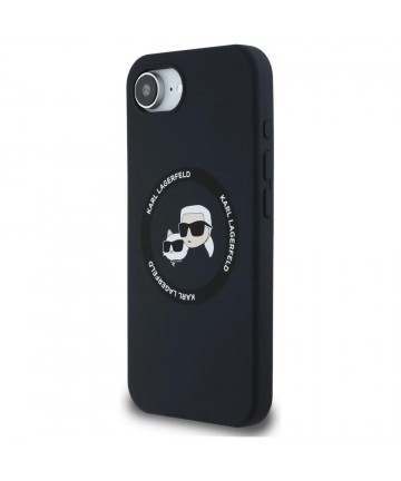 Karl Lagerfeld Liquid Silicone Karl & Choupette Heads Case with MagSafe for iPhone 16e - Black