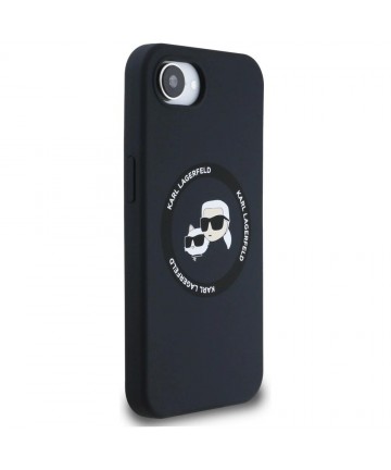 Karl Lagerfeld Liquid Silicone Karl & Choupette Heads Case with MagSafe for iPhone 16e - Black