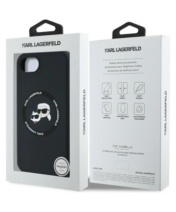 Karl Lagerfeld Liquid Silicone Karl & Choupette Heads Case with MagSafe for iPhone 16e - Black