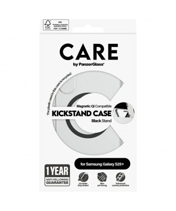CARE by PanzerGlass Feature Black Kickstand & QI Case for Samsung Galaxy S25+ - Transparent