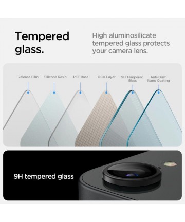 Spigen Optik Pro GLAS.TR "Ez Fit" Camera Cover 2-pack for iPhone 16e / 17e - Black