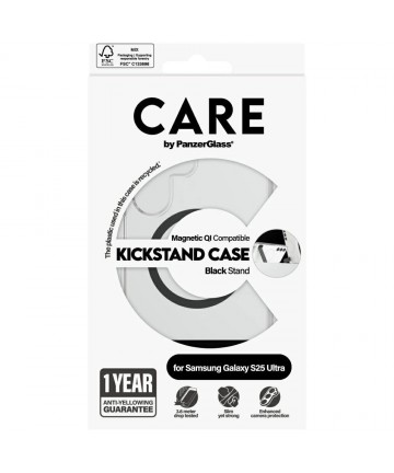 CARE by PanzerGlass Feature Black Kickstand & QI Case for Samsung Galaxy S25 Ultra - Transparent