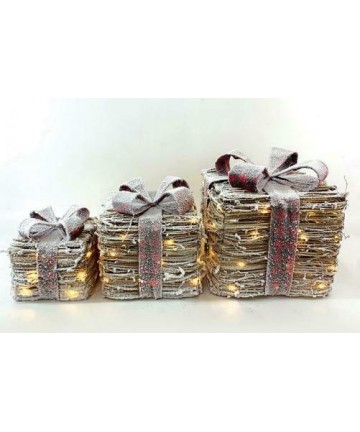 Led Κουτί Δώρου Χριστουγεννιάτικο Διακοσμητικό Μπαταρίας Σετ 3τμχ 90 Mini Leds Θερμό Λευκό IP20 X1190112 - Aca