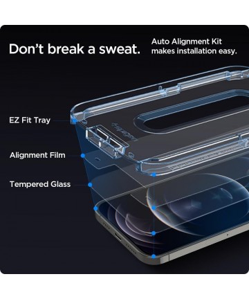 Spigen Glas.tR EZ Fit Tempered Glass for iPhone 12 / iPhone 12 Pro - 2 pcs.