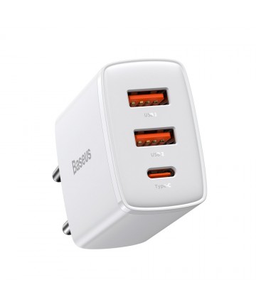 Baseus Compact fast charger 2x USB / USB Type C 30W 3A Power Delivery Quick Charge white (CCXJ-E02)