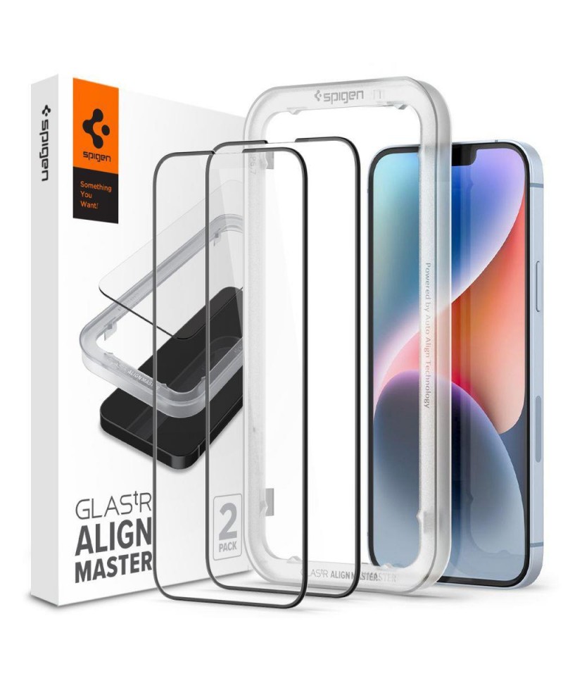 Spigen ALM Glass FC tempered glass for iPhone 13 / 13 Pro / 14 / 16e / 17e - black 2 pcs.