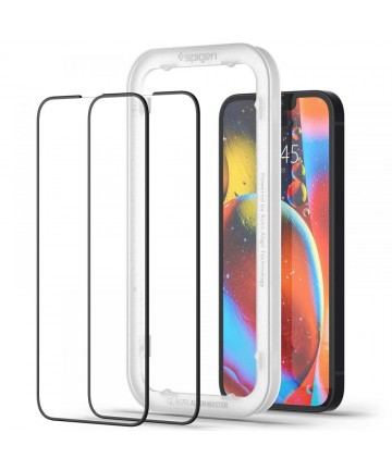 Spigen ALM Glass FC tempered glass for iPhone 13 / 13 Pro / 14 / 16e / 17e - black 2 pcs.