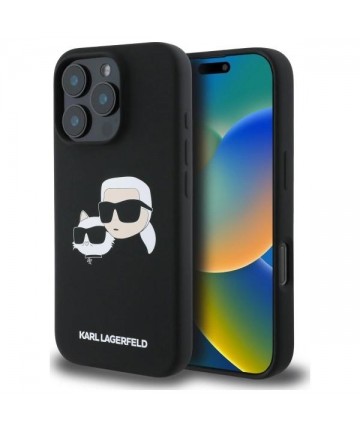 Karl Lagerfeld Silicone Case Heads Print MagSafe for iPhone 16 Pro Max - Black