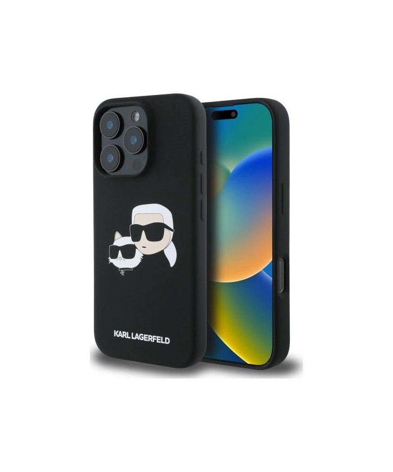 Karl Lagerfeld Silicone Case Heads Print MagSafe for iPhone 16 Pro Max - Black