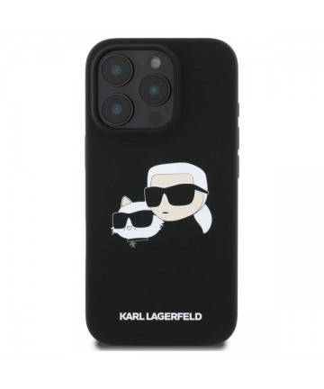 Karl Lagerfeld Silicone Case Heads Print MagSafe for iPhone 16 Pro Max - Black
