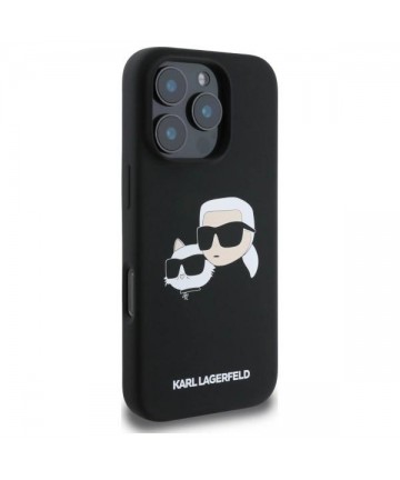 Karl Lagerfeld Silicone Case Heads Print MagSafe for iPhone 16 Pro Max - Black