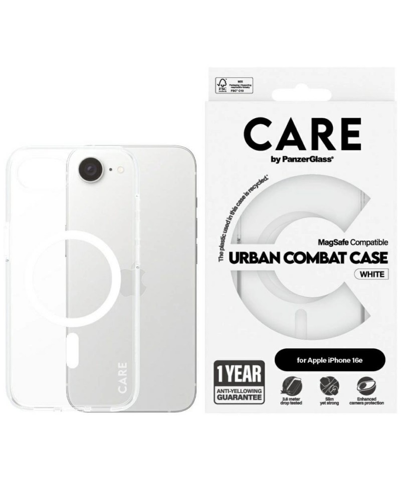 CARE by PanzerGlass Flagship Urban Combat White MagSafe iPhone 16e Case - Clear