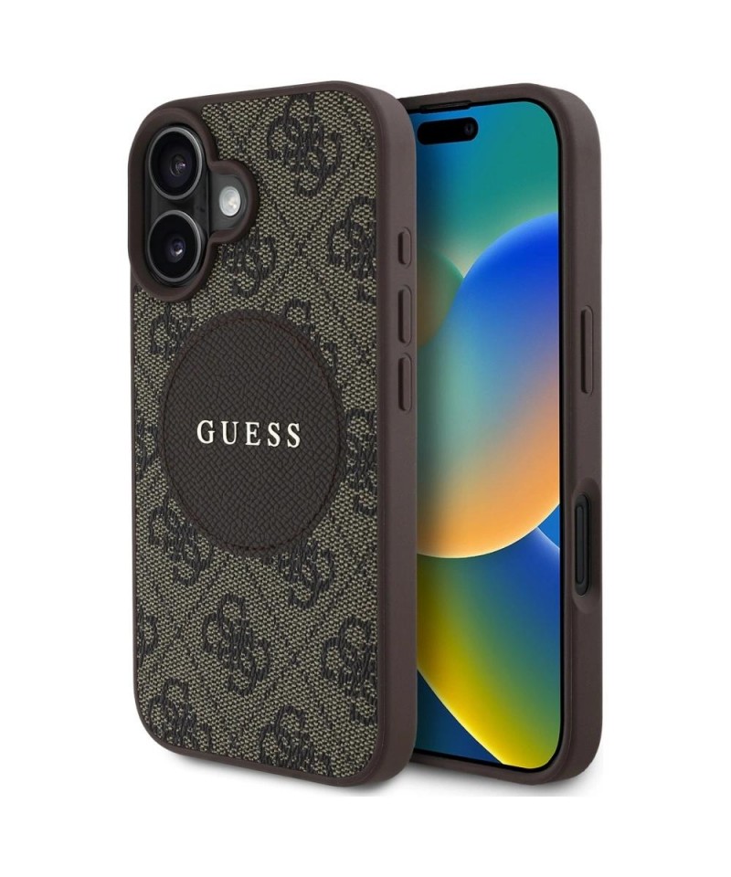 Guess 4G Circle Classic Logo MagSafe case for iPhone 16 - brown