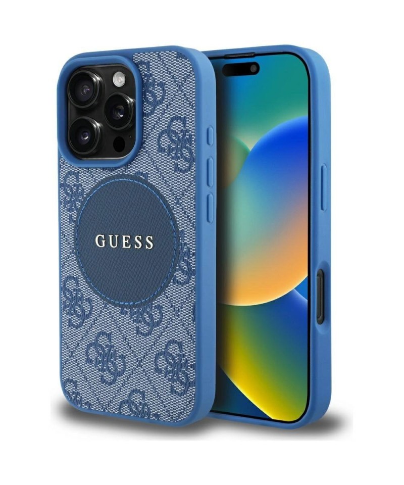 Guess 4G Circle Classic Logo MagSafe case for iPhone 16 Pro Max - blue