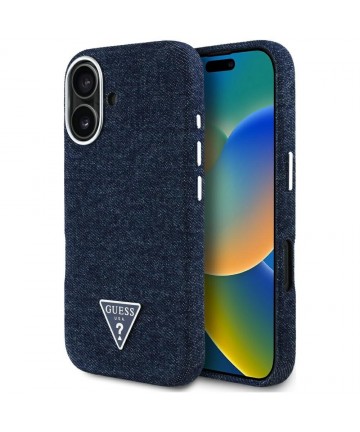 Guess Denim Triangle Logo MagSafe iPhone 16 Case - Blue