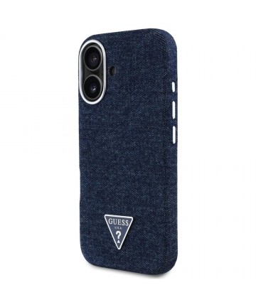 Guess Denim Triangle Logo MagSafe iPhone 16 Case - Blue