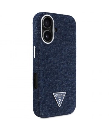 Guess Denim Triangle Logo MagSafe iPhone 16 Case - Blue