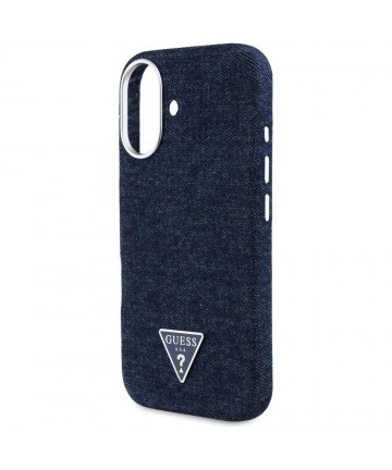 Guess Denim Triangle Logo MagSafe iPhone 16 Case - Blue