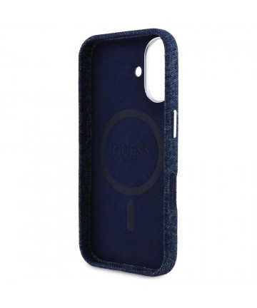 Guess Denim Triangle Logo MagSafe iPhone 16 Case - Blue