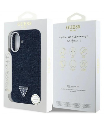 Guess Denim Triangle Logo MagSafe iPhone 16 Case - Blue