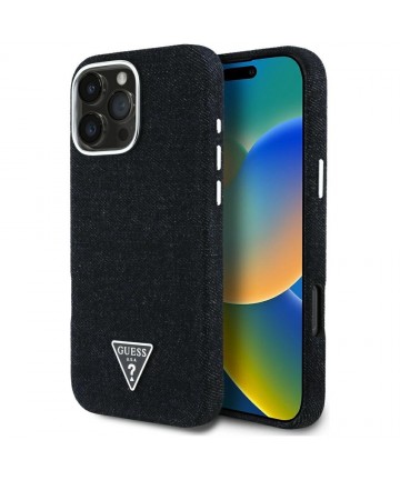 Guess Denim Triangle Logo MagSafe iPhone 16 Pro Max Case - Black