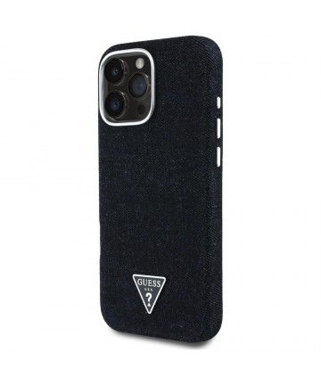 Guess Denim Triangle Logo MagSafe iPhone 16 Pro Max Case - Black