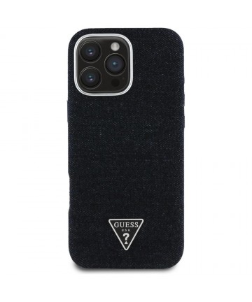 Guess Denim Triangle Logo MagSafe iPhone 16 Pro Max Case - Black