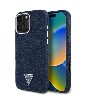 Guess Denim Triangle Logo MagSafe iPhone 16 Pro Max Case - Blue