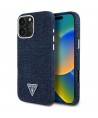 Guess Denim Triangle Logo MagSafe iPhone 16 Pro Max Case - Blue