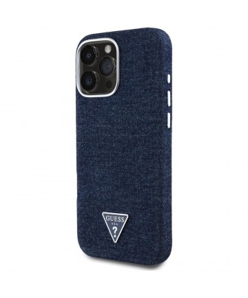 Guess Denim Triangle Logo MagSafe iPhone 16 Pro Max Case - Blue