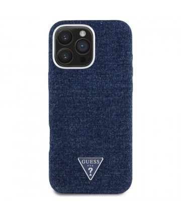Guess Denim Triangle Logo MagSafe iPhone 16 Pro Case - Blue