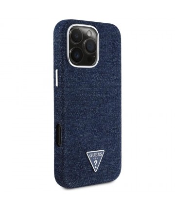 Guess Denim Triangle Logo MagSafe iPhone 16 Pro Case - Blue