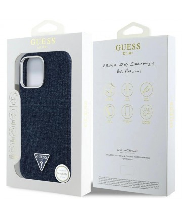 Guess Denim Triangle Logo MagSafe iPhone 16 Pro Case - Blue