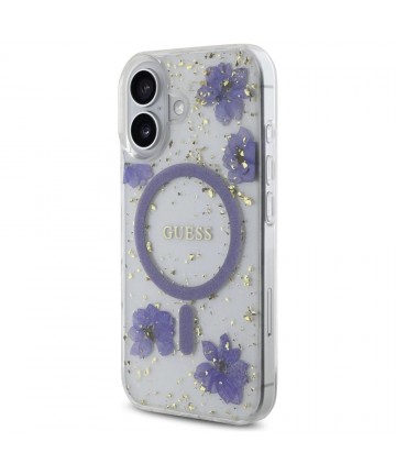 Guess Resin Flowers Glitter MagSafe case for iPhone 16 - purple